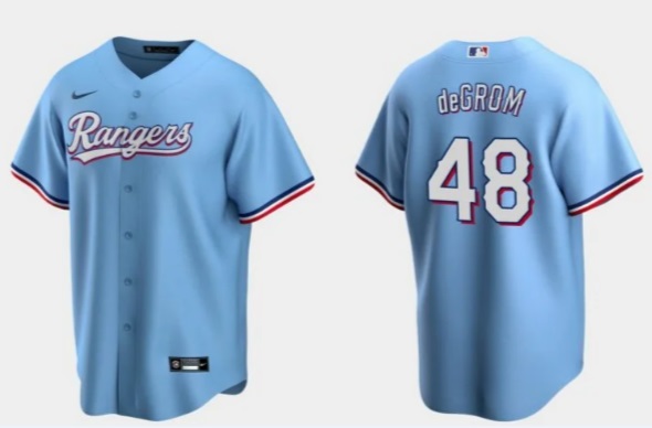 Men%27s Texas Rangers #48 Jacob deGrom Light Blue Cool Base Stitched Baseball Jersey Dzhi->st.louis cardinals->MLB Jersey
